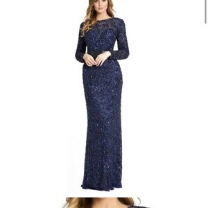 Mac Duggal Navy Blue embellished beaded dress .